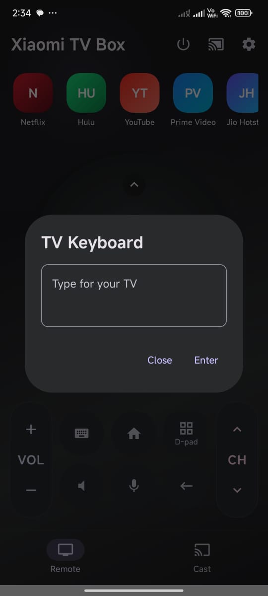 Teclado do Voltz Remote para digitar na TV
